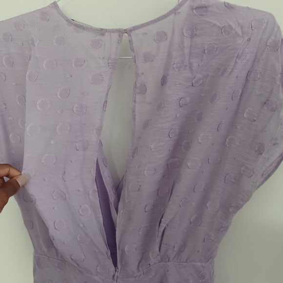 Zara Blogger Fave Lilac Textured Weave Polka Dot Draped Midi Dress NWOT - Picture 15 of 16